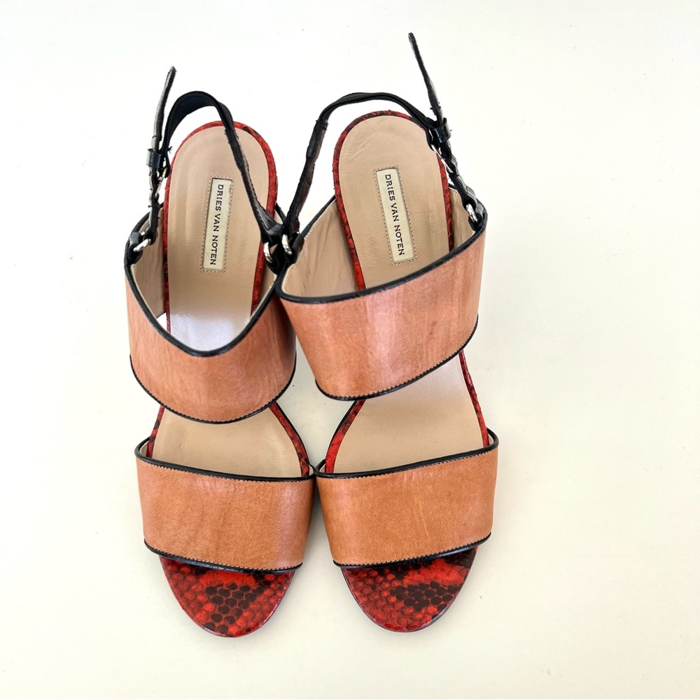 Dries Van Noten Tan W Python Leather Ankle Strap … - image 3